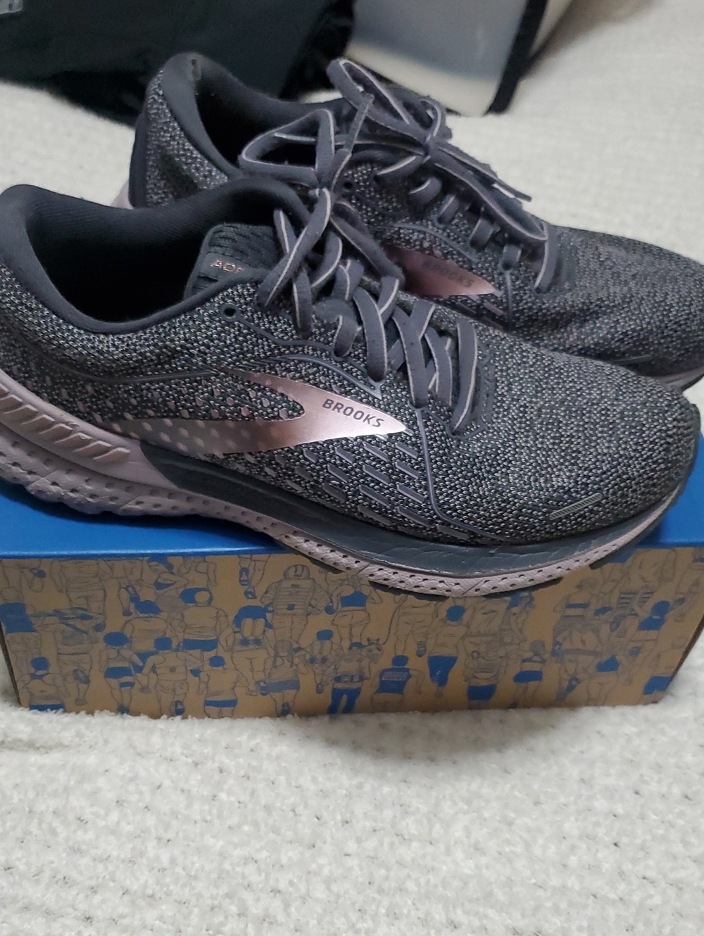 Brooks Women's Adrenaline Gray Running Shoes with Purple Metallic Detail